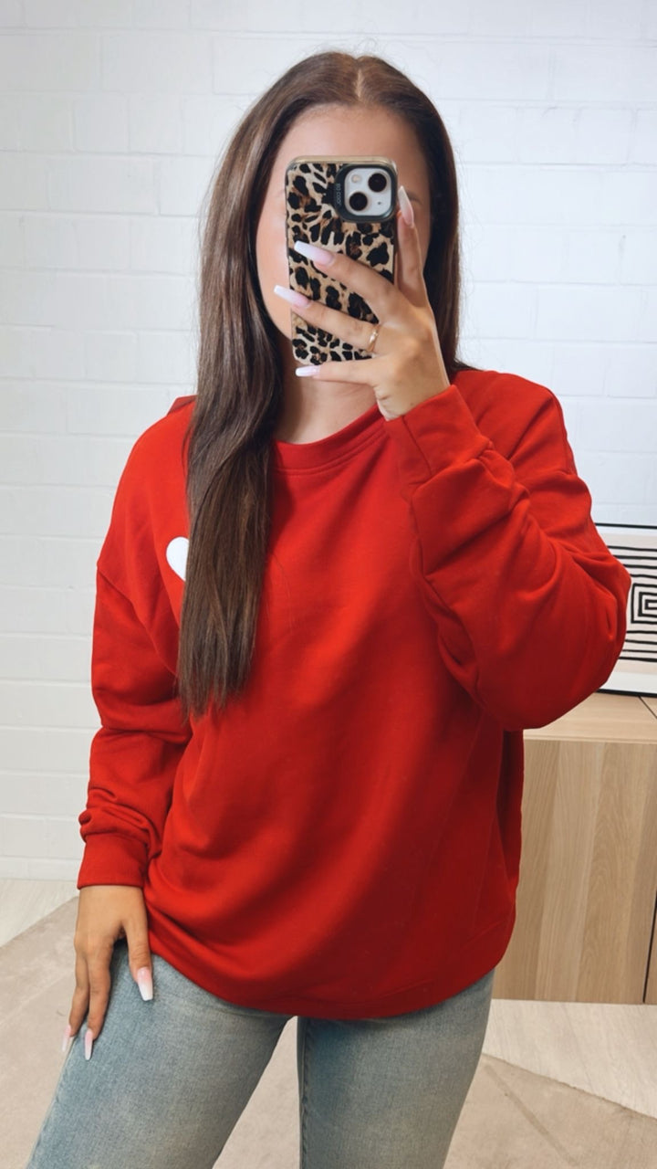 oversize Pullover " Amore " / rot - weiß Art. 12284