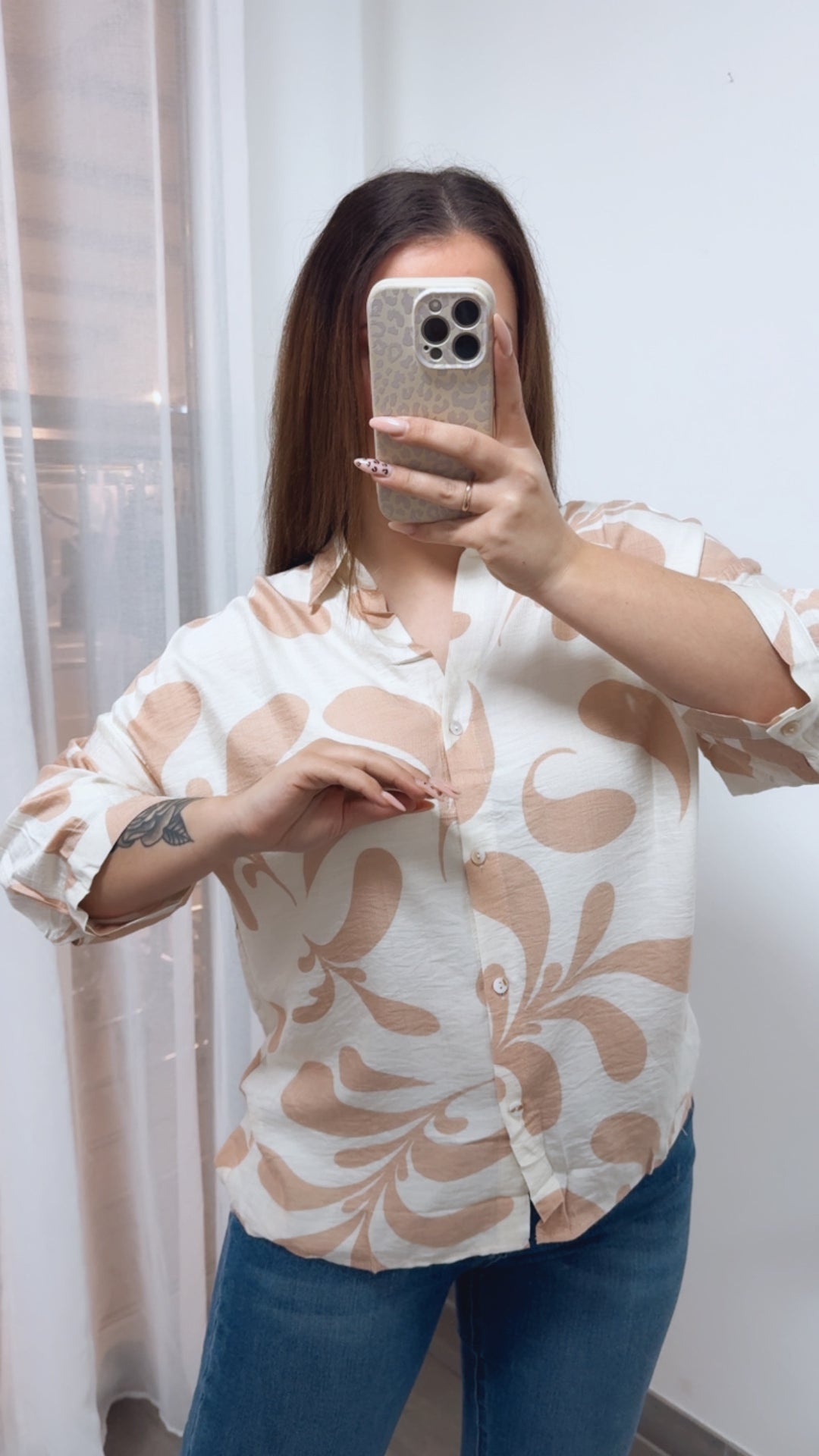 MUSTER Viskose - Leinen Bluse / creme - puder rosa Art. 14022