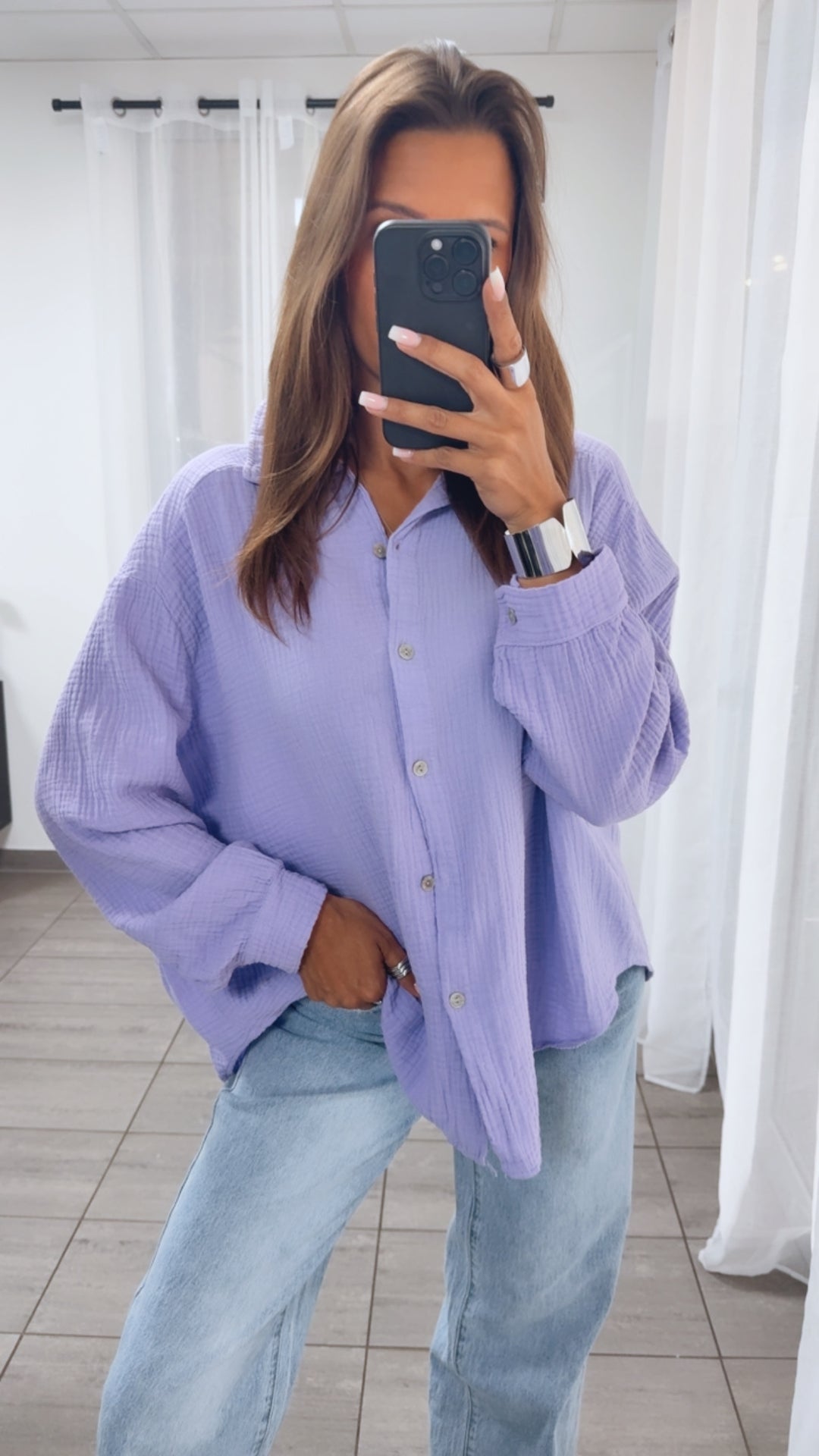 KURZE Oversize Musselin Bluse / flieder Art. 3156