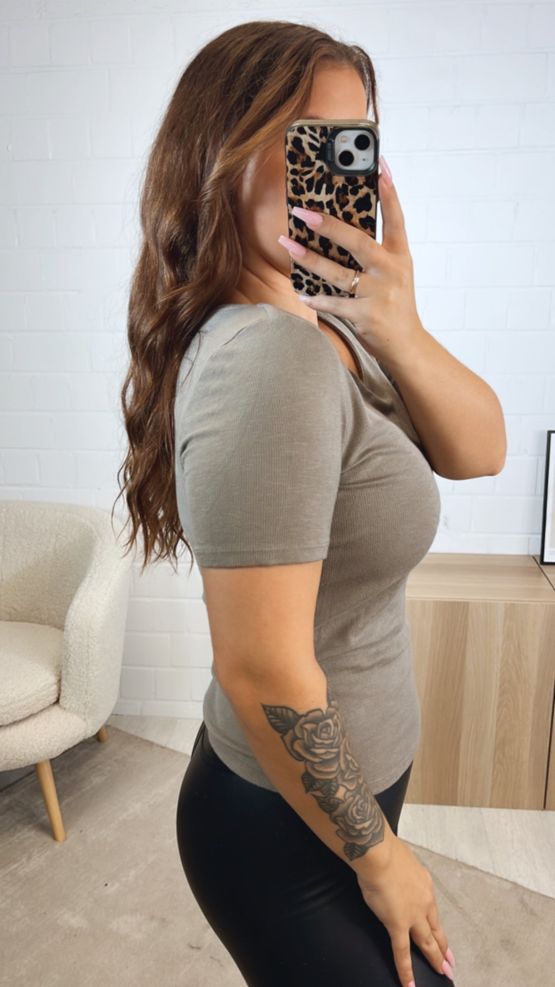 softes Ripp T-shirt / taupe Art. 12550