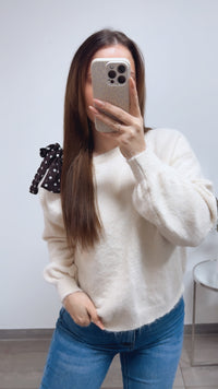 ONE SHOULDER Pullover, Punkte Schleife / wollweiss creme Art. 13816
