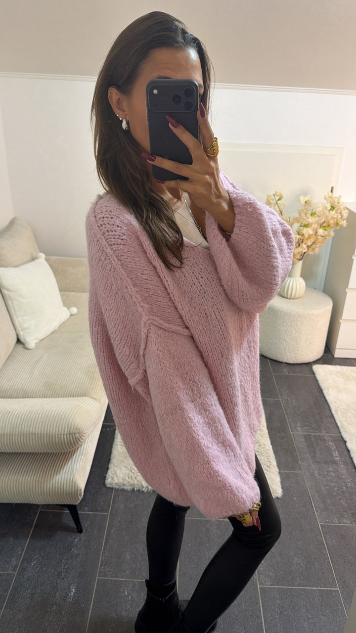 Kuscheliger Oversize - Pullover V-Ausschnitt / rosa Art. 16606