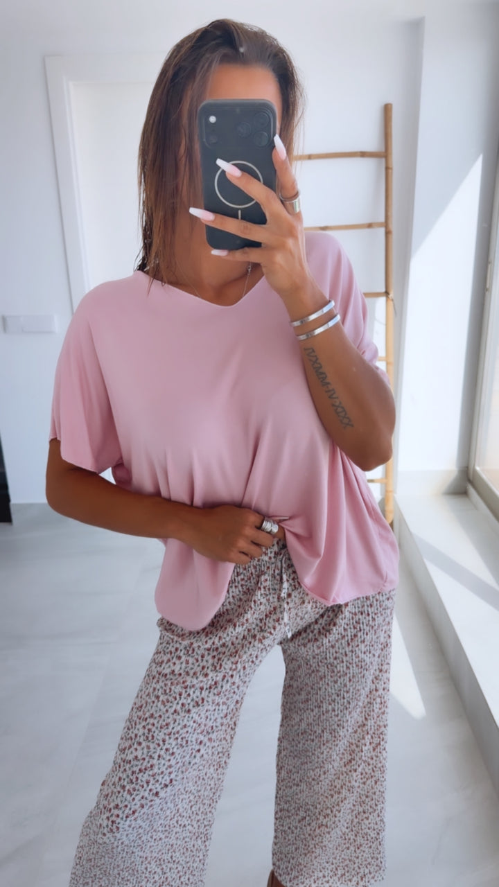 T-shirt Oberteil mit V-Ausschnitt / puder rosa Art. 9023