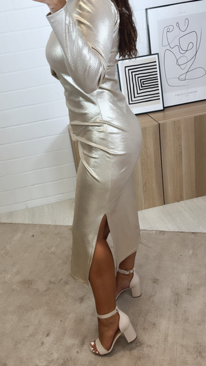 gradliniges, festliches Kleid, Wickeloptik / gold Art. 11099