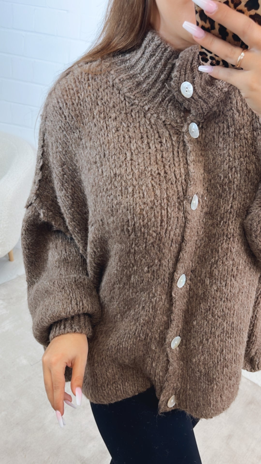 PERLMUTT KNÖPFE Kuschel Cardigan / braun meliert Art. 12363