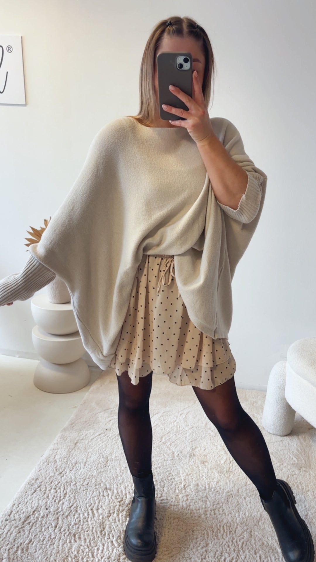 PUNKTE leichter Rock / creme - braun Art. 13140