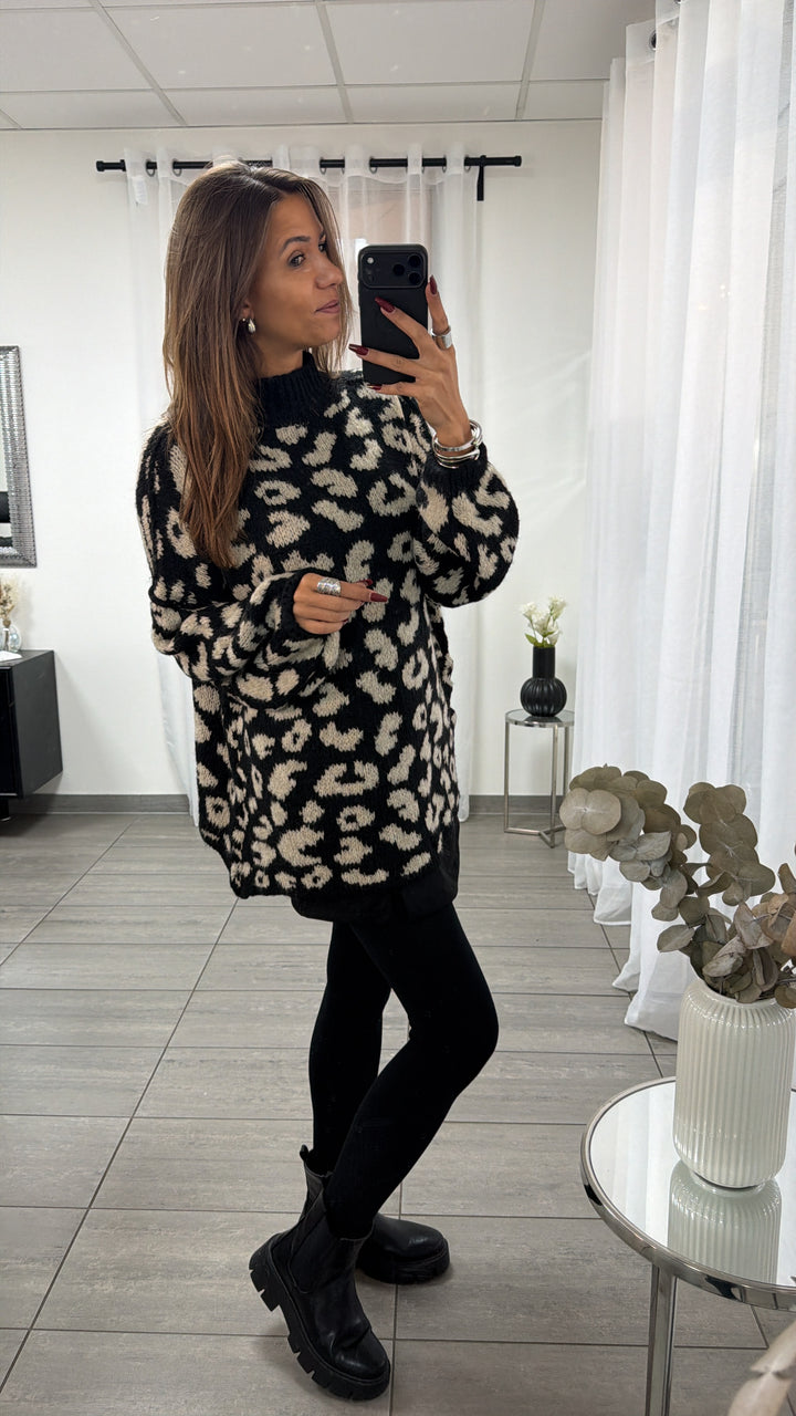 LEO Oversize Kuschel - Pullover / braun meliert / schwarz- beige Art. 13054