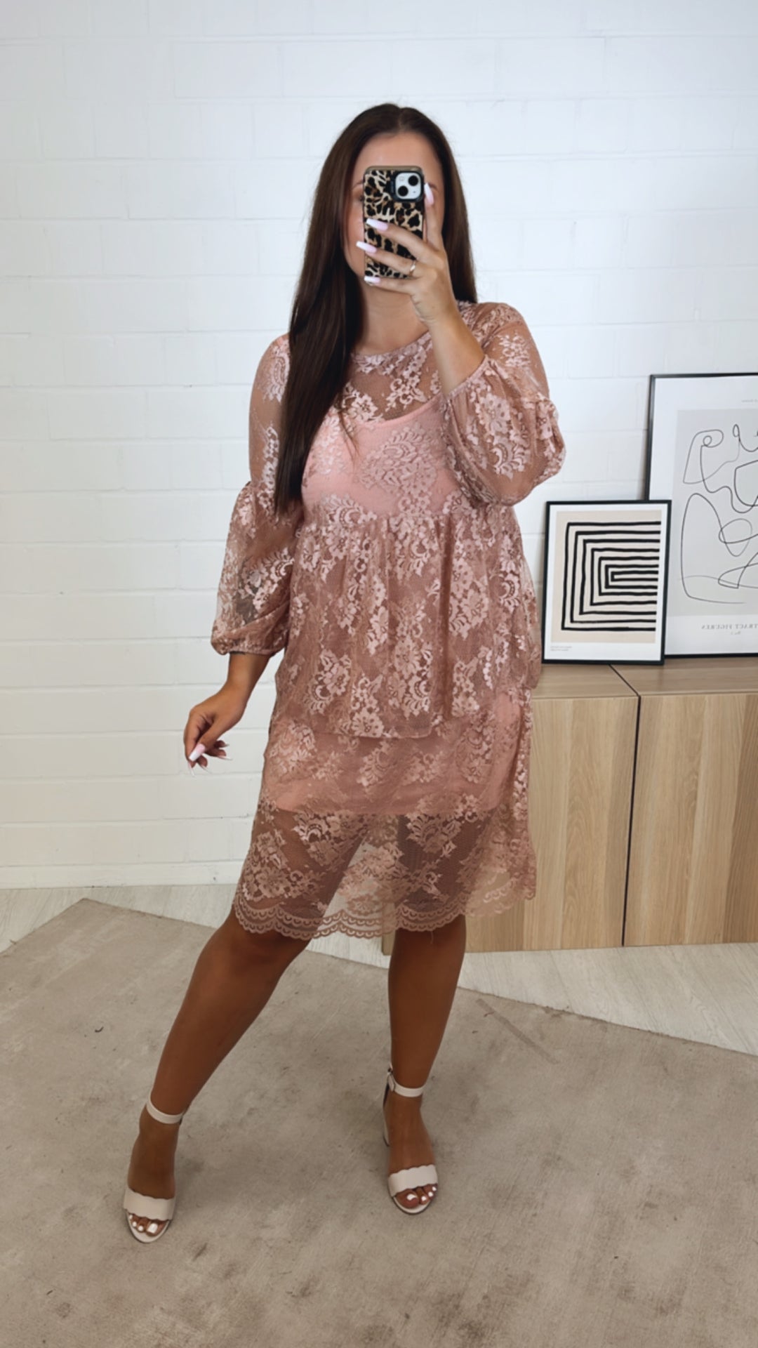 (Midi-) Spitzen Kleid, Unterkleid / altrosa Art. 11132