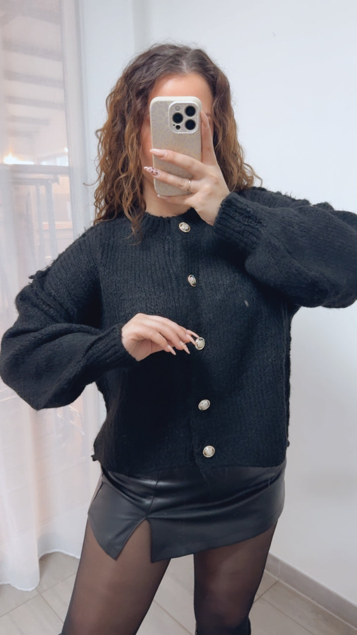 CHERRY Kuschel Cardigan mit goldenen Knöpfen / schwarz Art. 14054