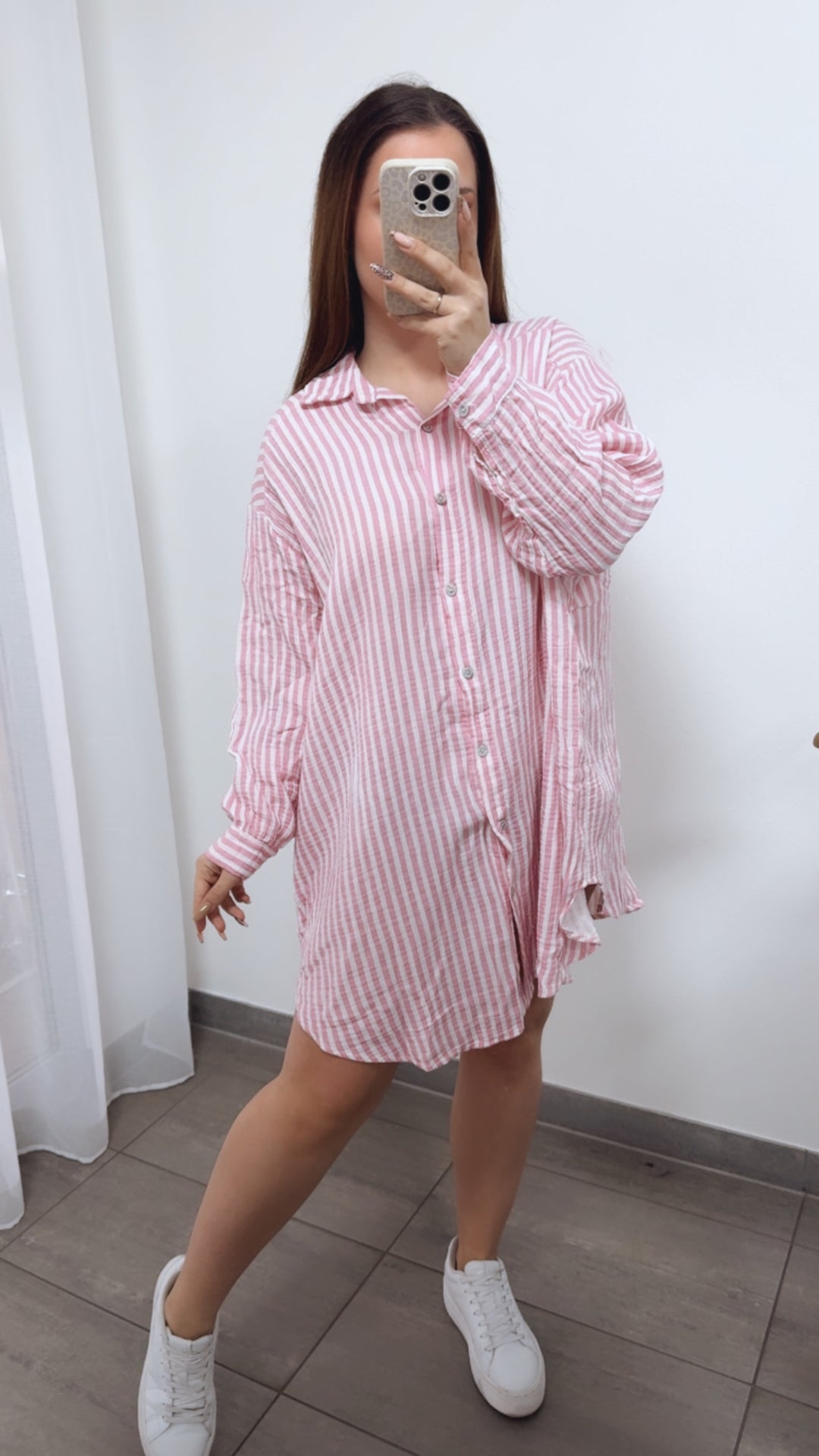 STREIFEN LANGE Musselin Bluse / rosa - weiss Art. 14297