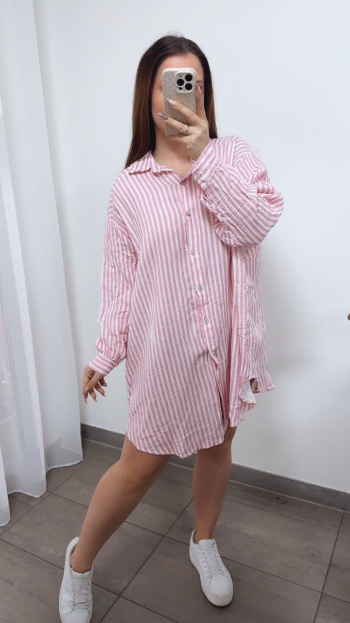 STREIFEN LANGE Musselin Bluse / rosa - weiss Art. 14297