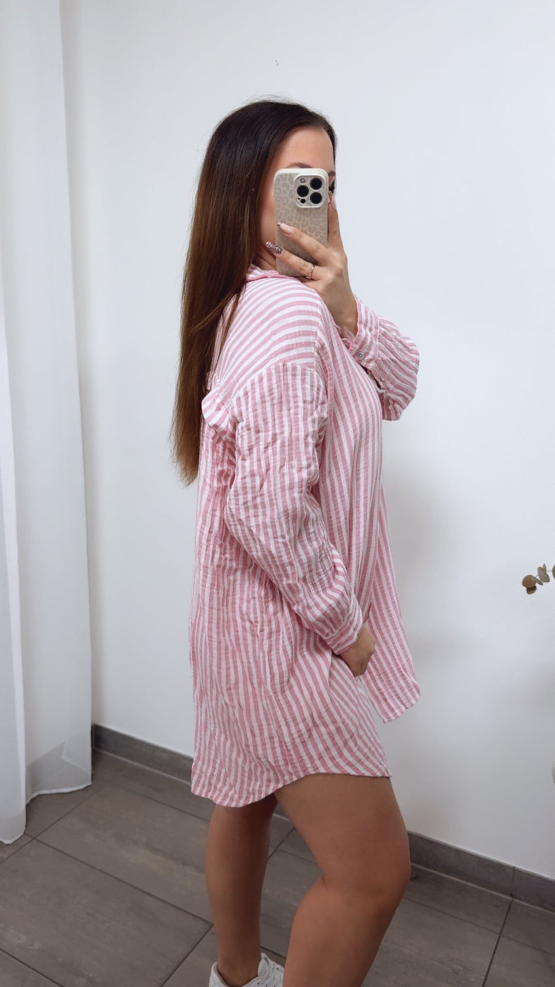 STREIFEN LANGE Musselin Bluse / rosa - weiss Art. 14297