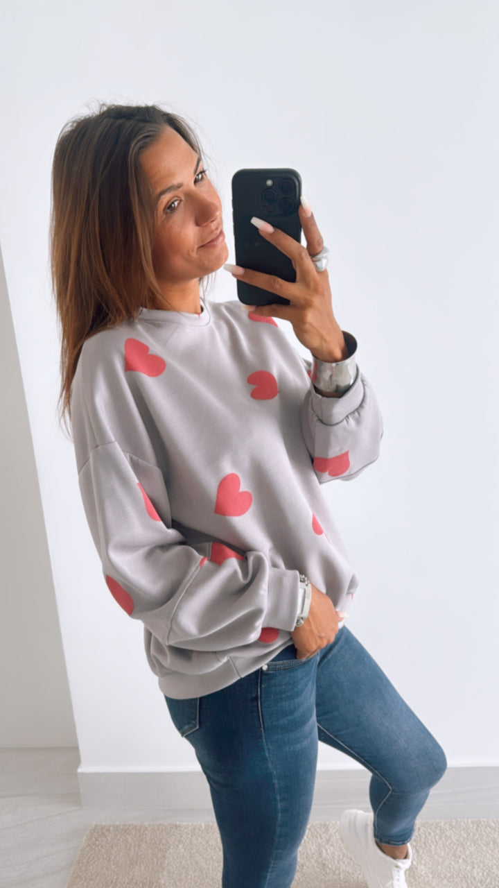 Sweater mit Herzen / grau - pink Art. 10829