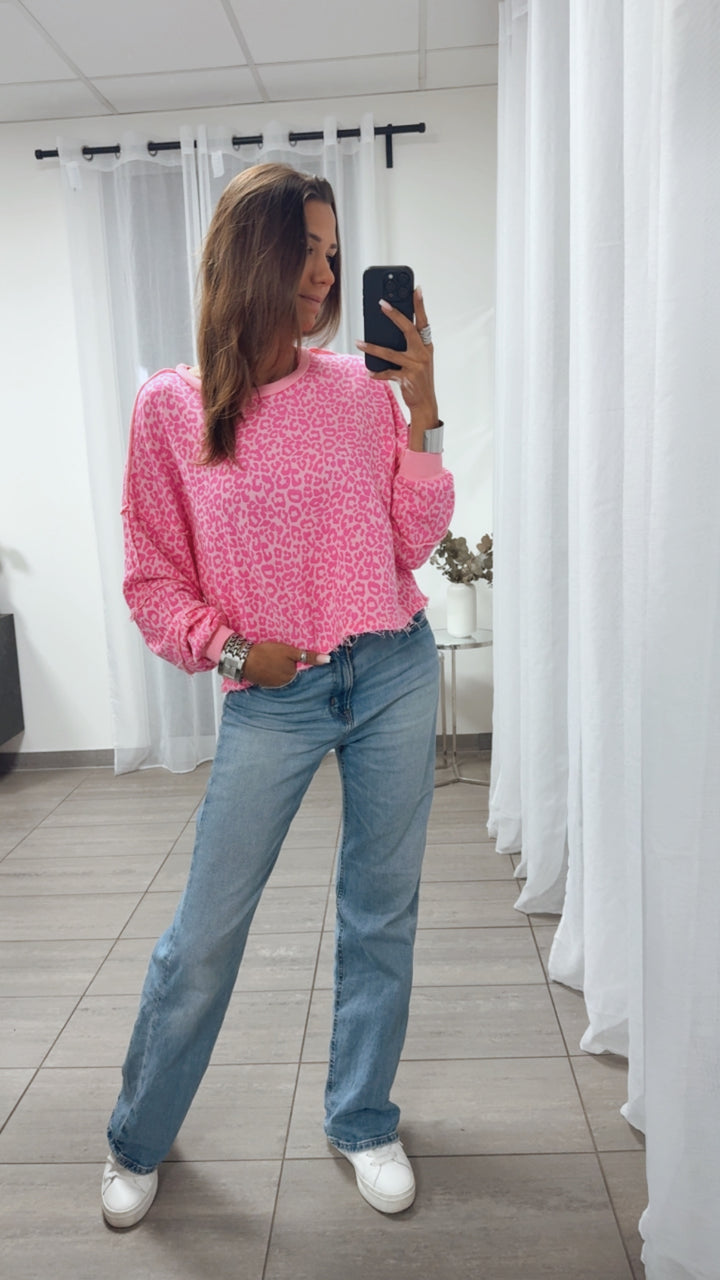 Sweater kleines Leo Muster , used Bund / rosa-pink Art. 14885
