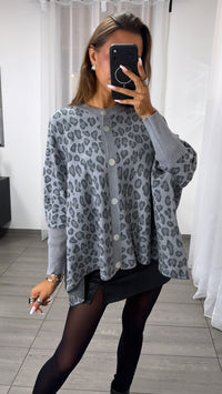 LEO Cardigan / Pullover  - ultra weicher mit Fledermausärmeln / grau Töne Art. 16323