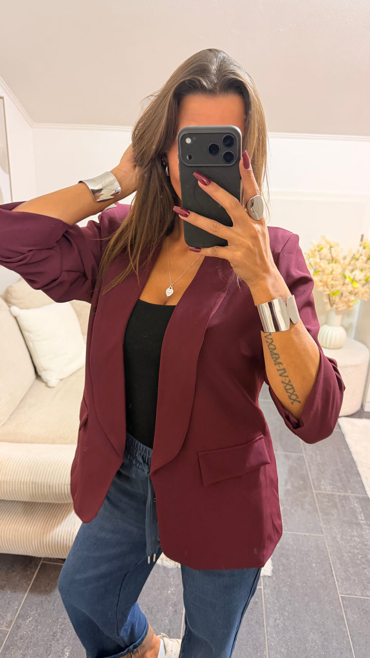 BASIC Blazer mit gerafften Ärmeln / bordeaux rot Art. 16601