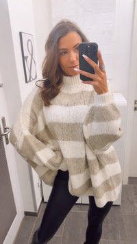 STREIFEN Ultra Oversize Kuschel - Pullover / Creme - beige Art. 13070