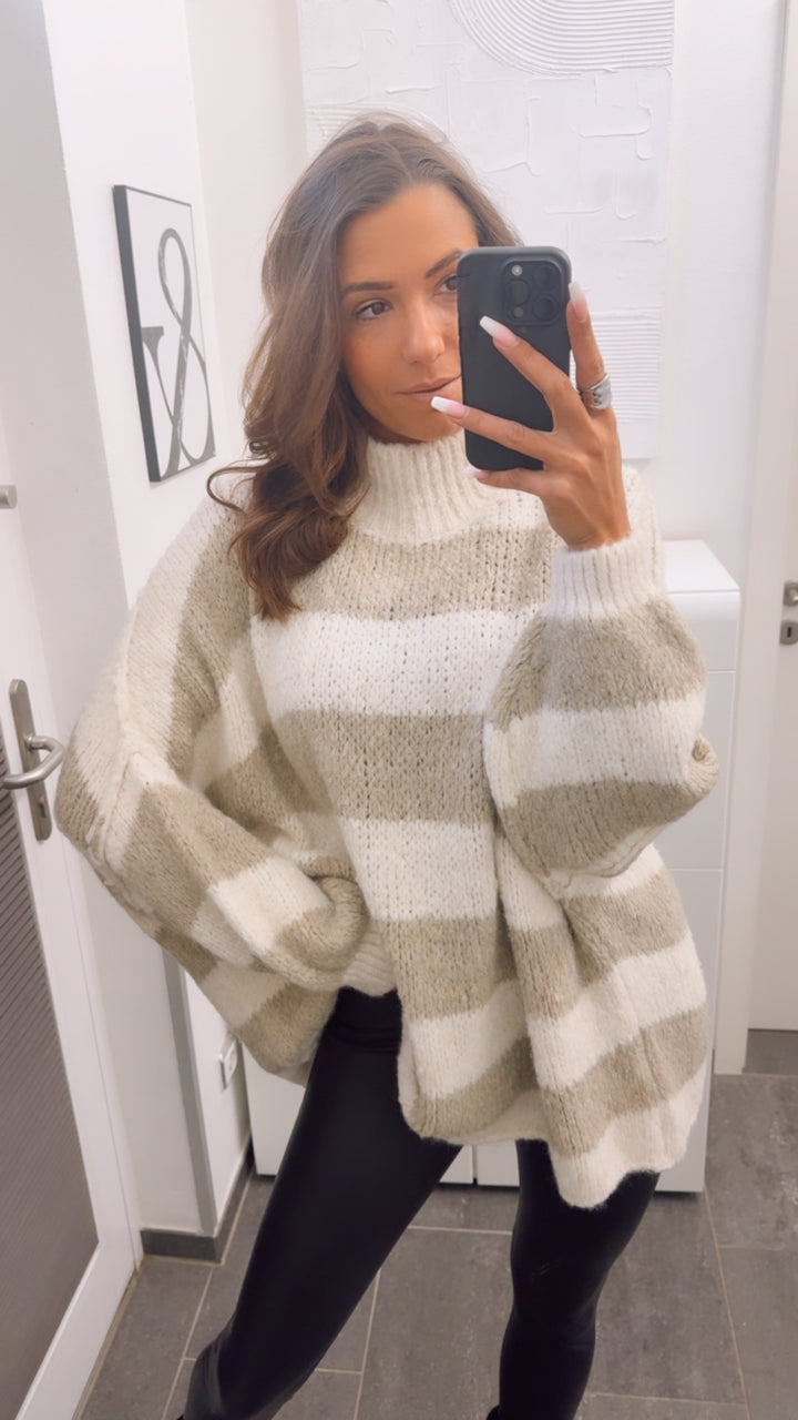 STREIFEN Ultra Oversize Kuschel - Pullover / Creme - beige Art. 13070