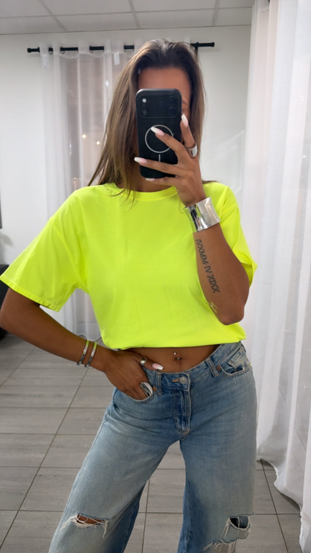 Oversize Basic Shirt, Rundhalsausschnitt / neon gelb Art. 15520