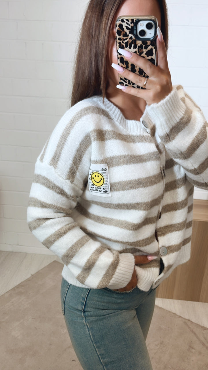 gestreifter Cardigan " Smiley " / weiss - beige Art. 11212