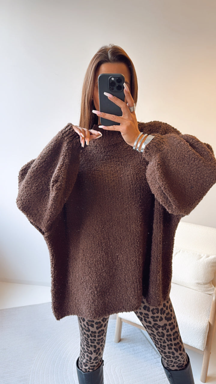 TEDDY oversize Pullover, Stehkragen / dunkel braun Art. 8103