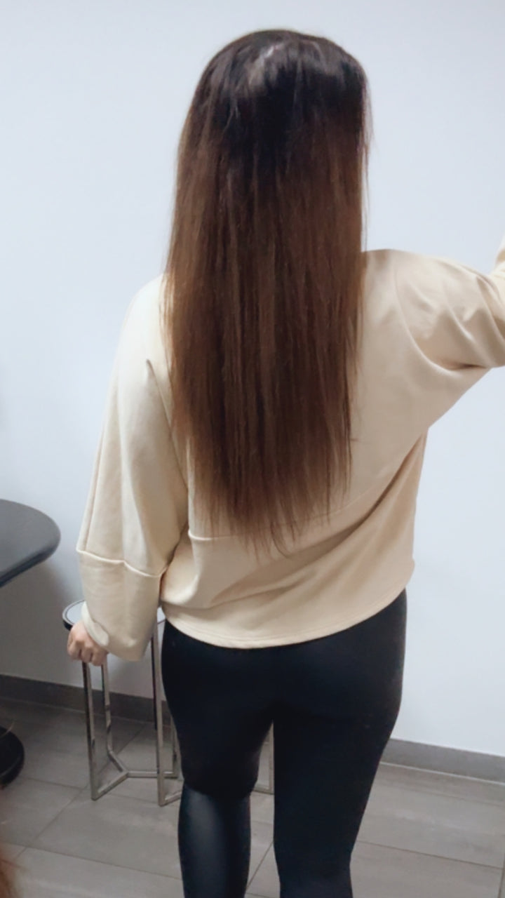 weiter Pullover " Ciao " / hell beige - braun Art. 13691