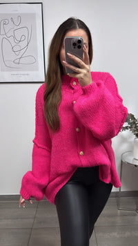 Kuschel Cardigan mit goldenen Knöpfen / Neon pink Art. 13225