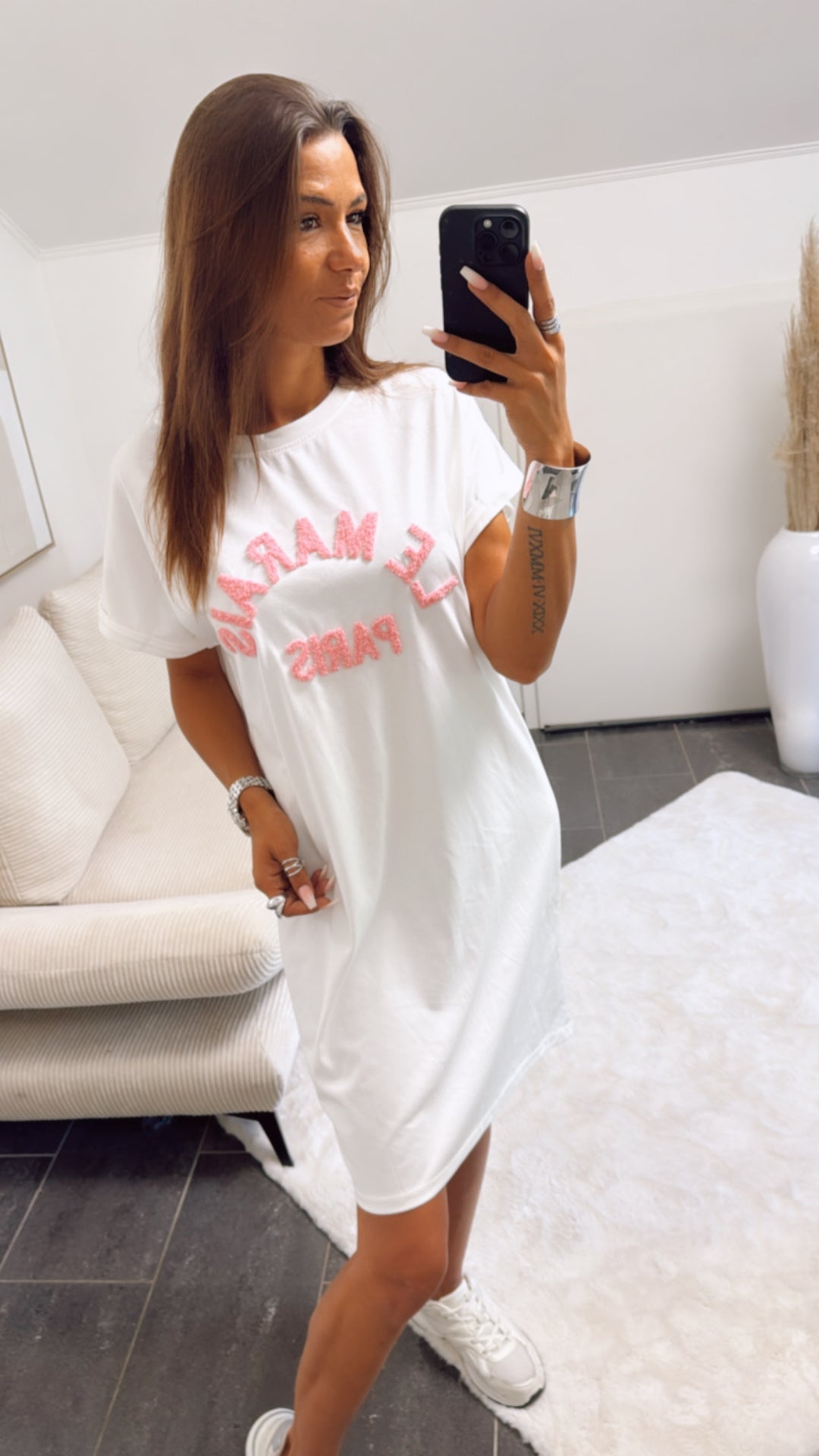 T-shirt Kleid " Le Marais " / weiss - pink Art. 10504