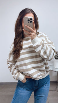 GESTREIFTER Sweater / creme - taupe Art. 13884