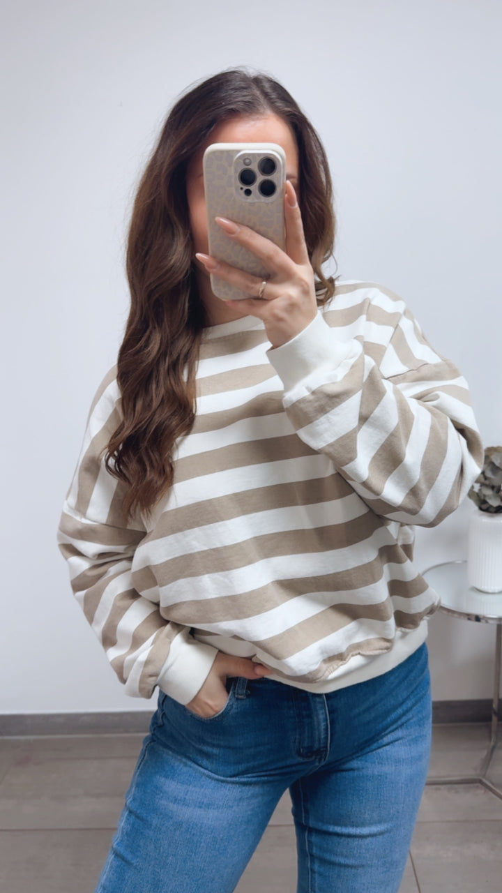 GESTREIFTER Sweater / creme - taupe Art. 13884