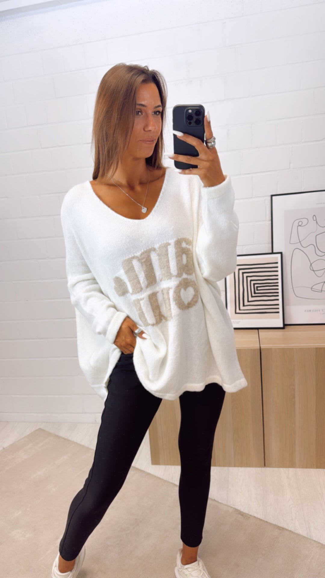 weiter Strick Pullover " Amour " / wollweiss - beige Art. 10797