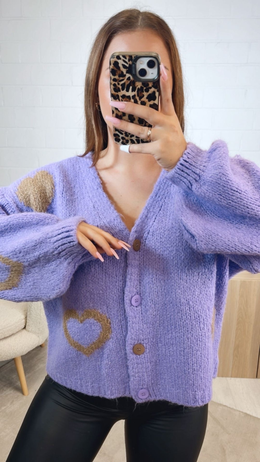 HERZEN Cardigan mit bunten Knöpfen / lila - taupe Art. 12534