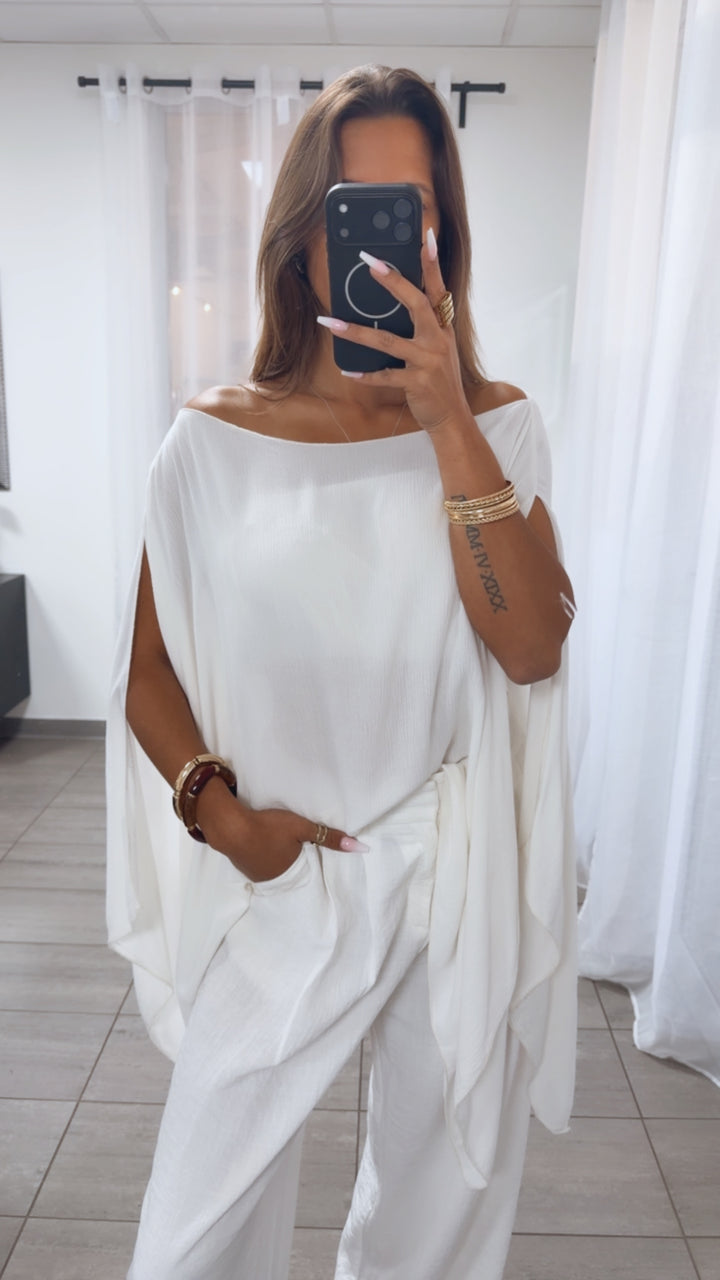 Multi Style Krepp Oberteil mit Bandeau Top / weiß  Art.