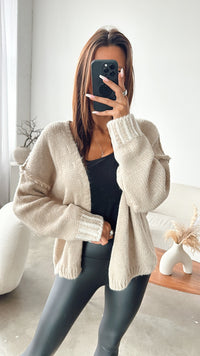 offener Strick Cardigan mit weißen Akzenten / beige Art. 7945