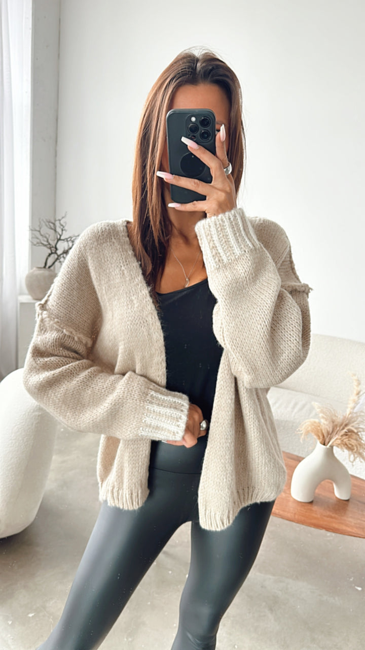 offener Strick Cardigan mit weißen Akzenten / beige Art. 7945