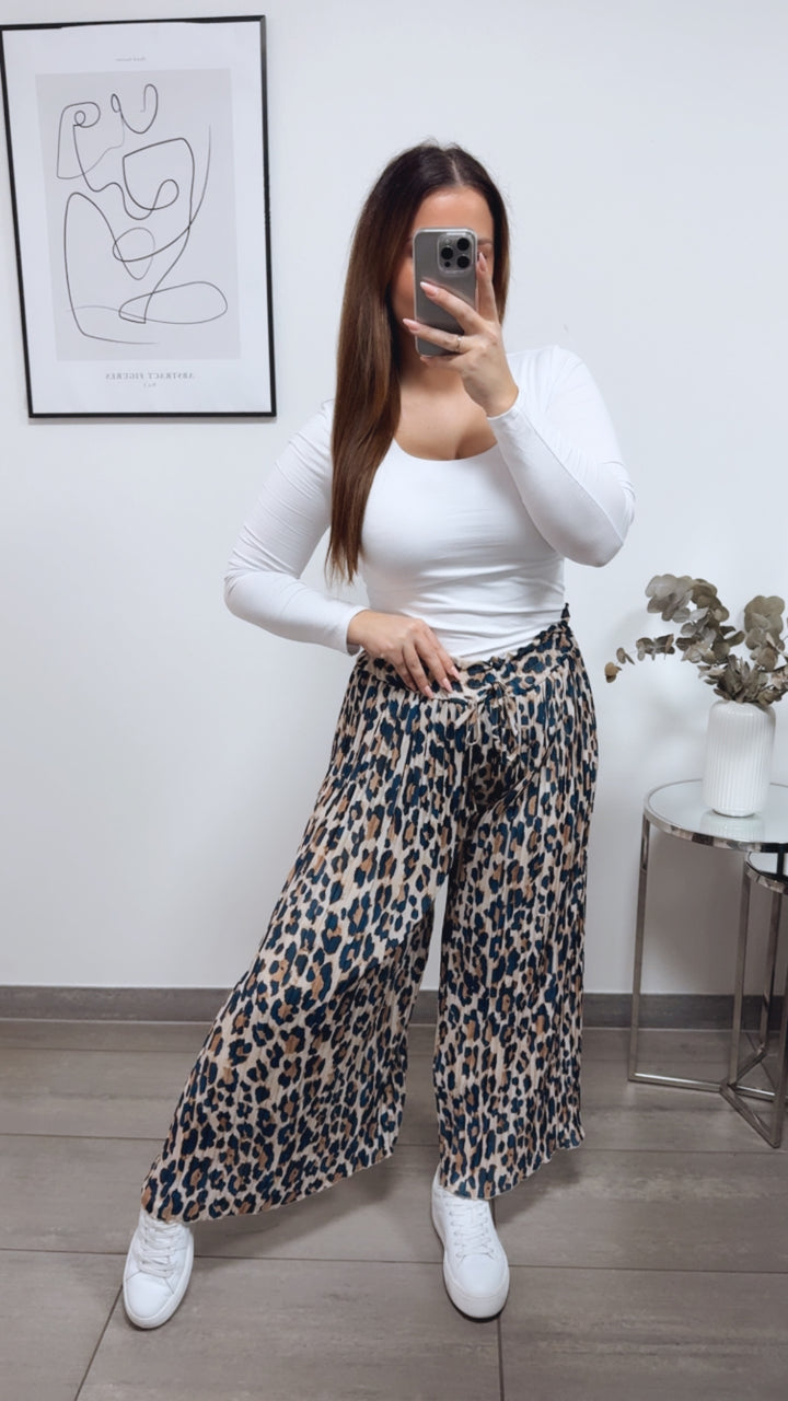 LEO Plissee Hose / blau - creme - camel Art. 13174