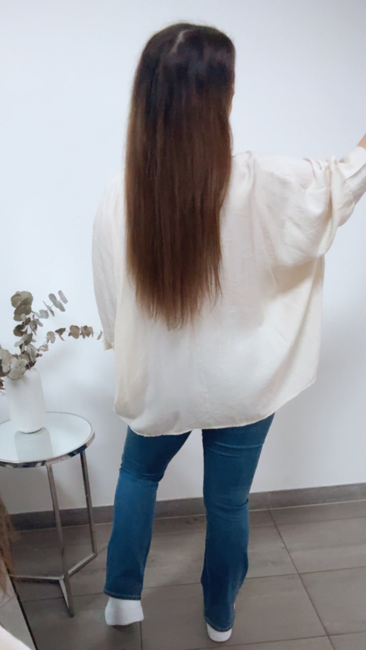 ultra weite Bluse mit kurzen Armen / beige Art. 14312