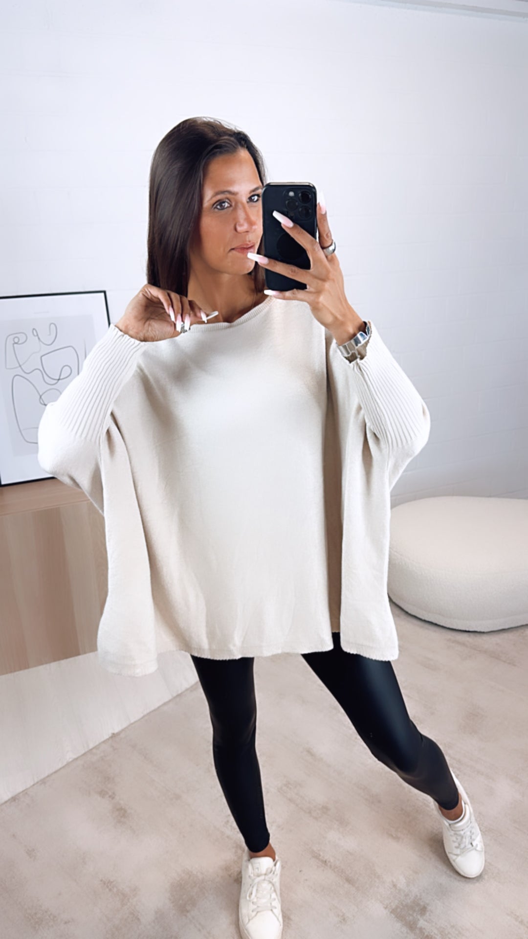 ultra weicher Pullover mit Fledermausärmeln / beige Art. 6861
