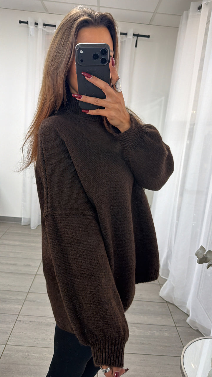 Langer Oversize Pullover / schoko braun Art. 16709