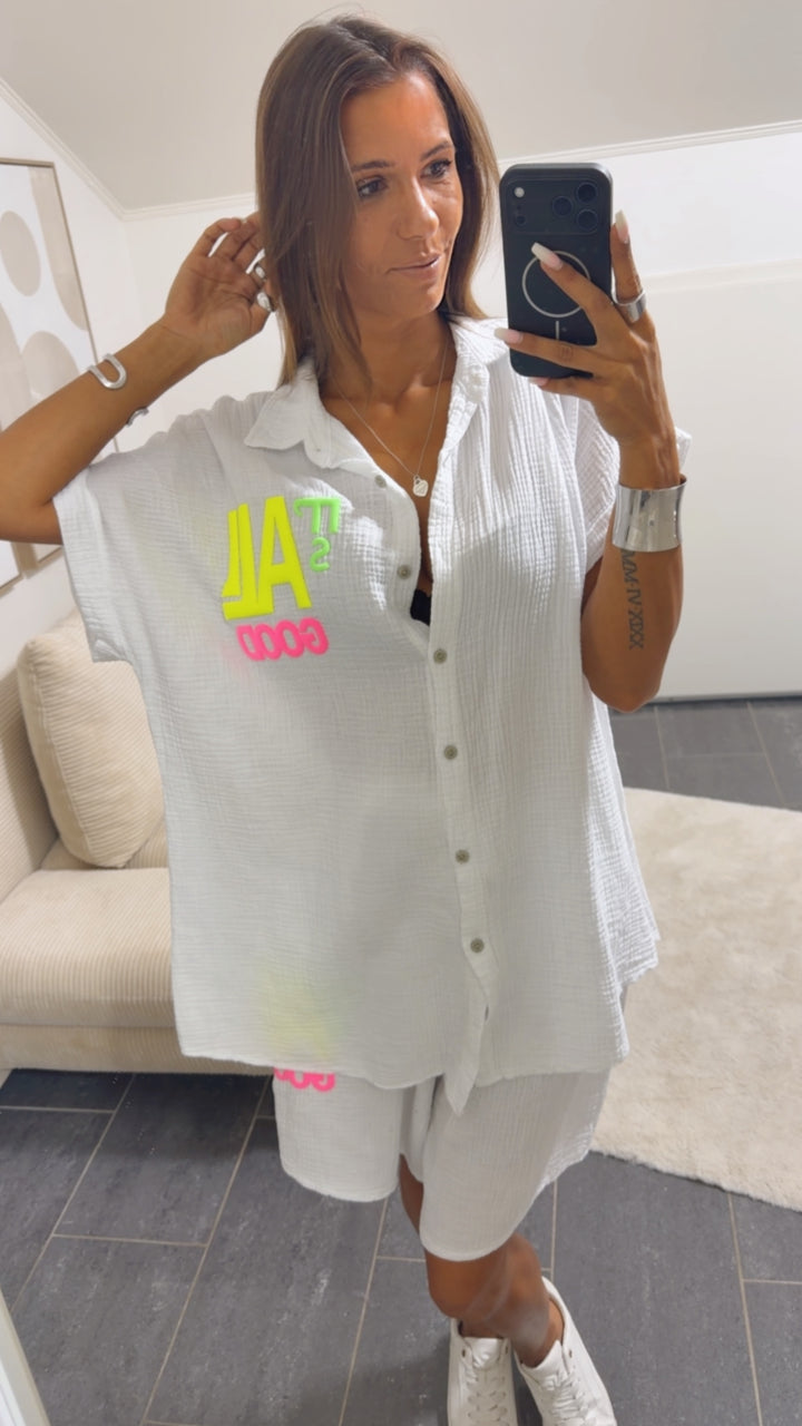 MUSSELIN Set Kurzarm Bluse + Short " It´s all good " / weiss Art. 15765