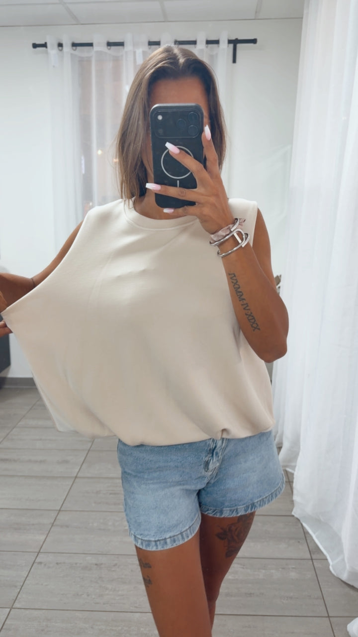 oversize Butterstoff Top, Ballonsaum / creme beige Art. 15957