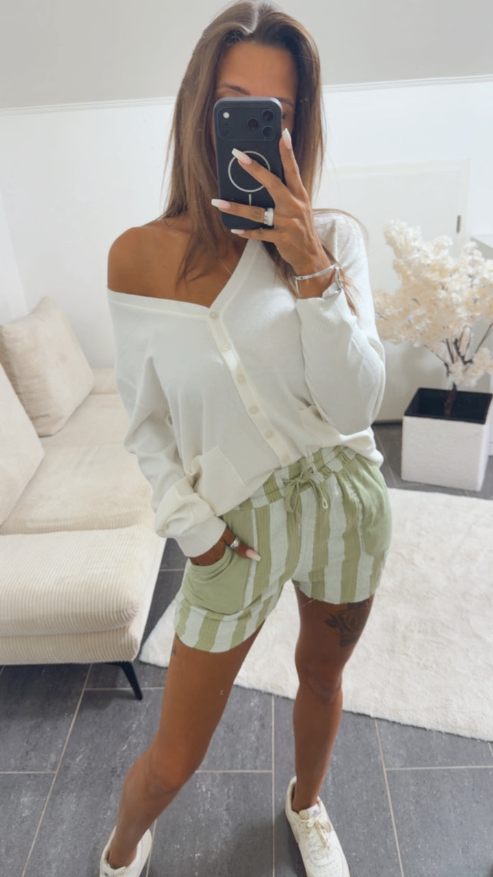 STREIFEN Musselin Shorts / soft salbei - weiss Art. 15785