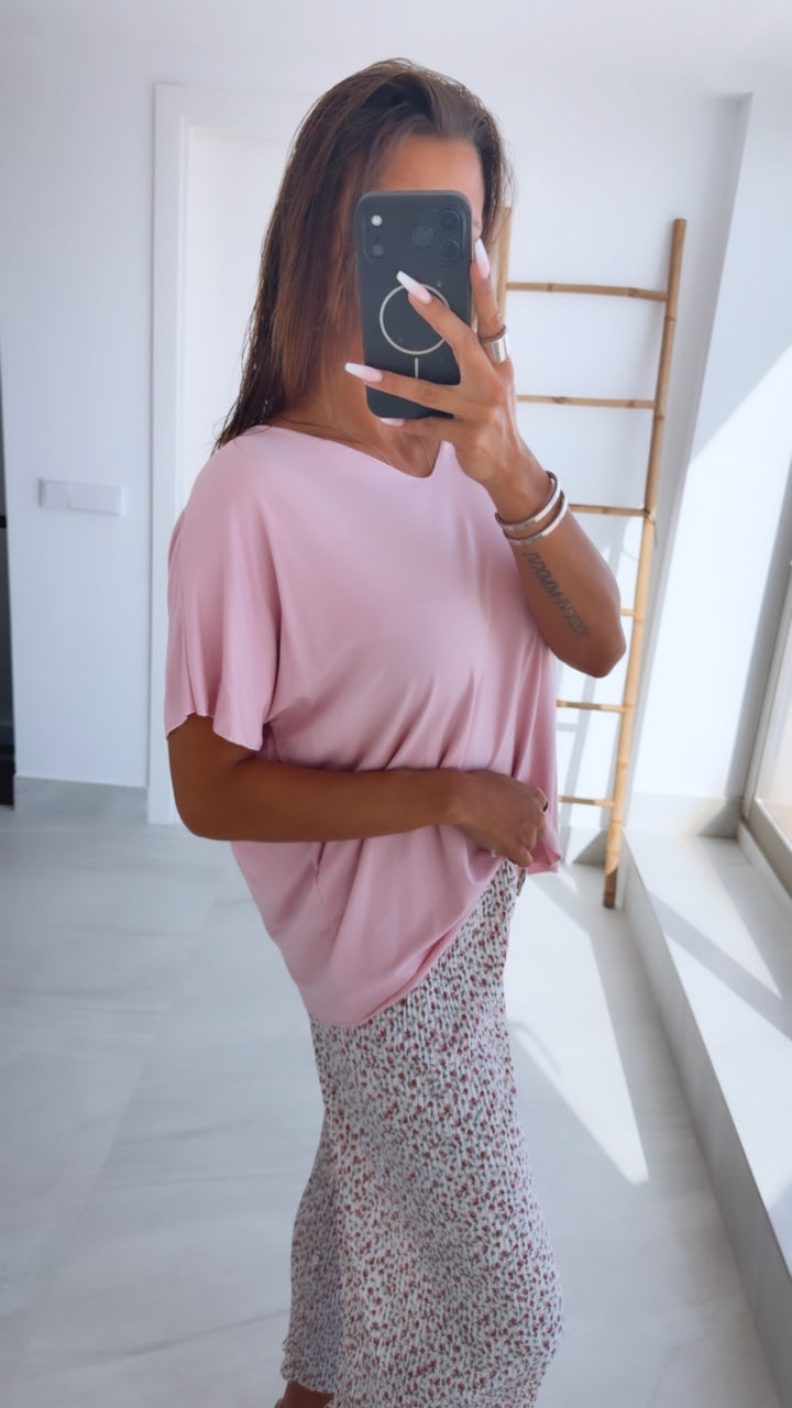 T-shirt Oberteil mit V-Ausschnitt / puder rosa Art. 9023