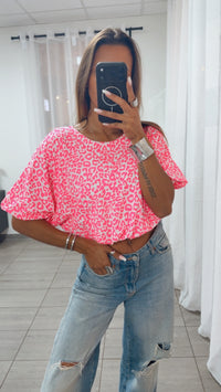 LEO Crop Ballon Oberteil / weiss - neon pink Art. 15851