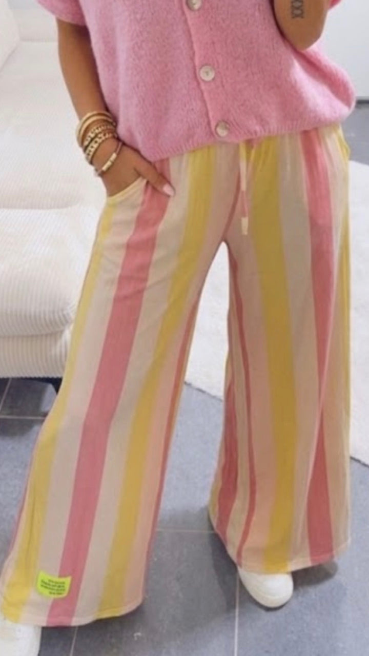 Softe STRIFEN Stoff Hose / creme - pink - gelb Art. 15395