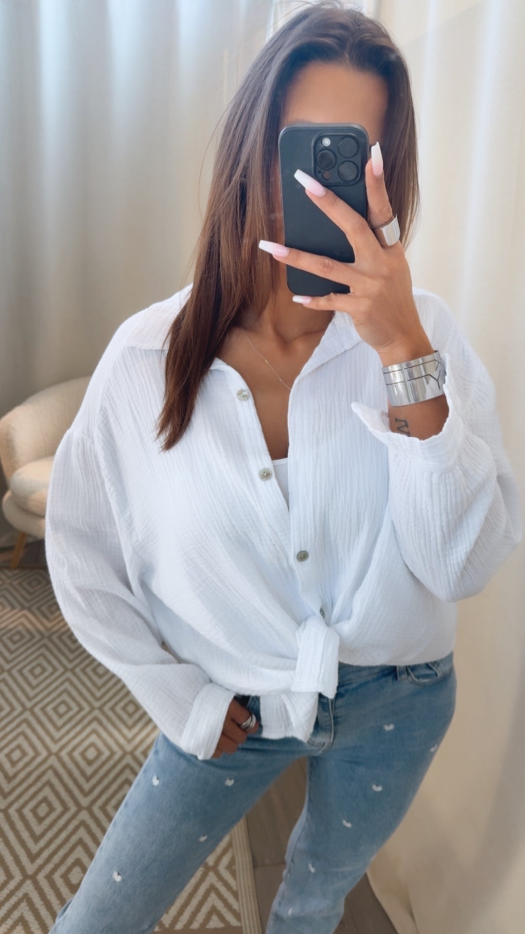 KURZE Oversize Musselin Bluse / weiss Art. 3140