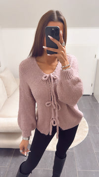 Wende Strick Cardigan zum schnüren / altrosa Art. 8233