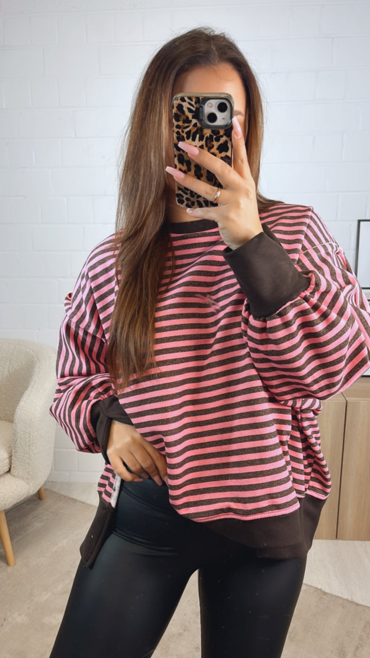 STREIFEN used - Look Sweater / braun - pink Art. 12716