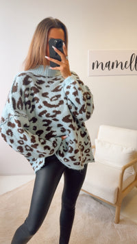 LEO Oversize Kuschel - Pullover / hell blau - schoko braun Art. 12695