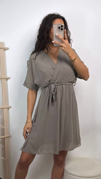 CHIFFON Kleid mit kurzen Ärmeln / taupe Art.15136